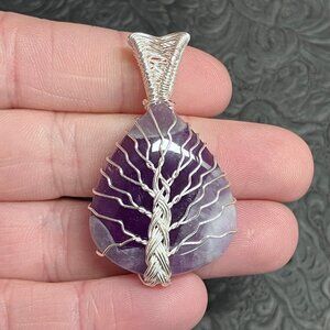 Natural Amethyst Tree of Life Wire Wrapped Pendant Stone Crystal Jewelry